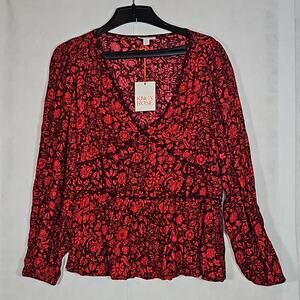 NWT Knox Rose Red Floral Long Sleeve Blouse